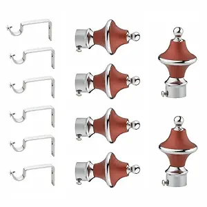 GRIVAN Stainless Steel & ABS Curtain Bracket Parda Holder with Support 1 Inch Rod Pocket Finials Designer Door and Window Rod Support Fittings, Curtain Rod Holder (Pair of 3 , Maroon )