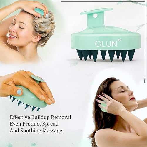 Image of GLUN Pack of 2 Scalp Shampoo Brush - Silicone Hair Scalp Massager for Dandruff Removal & Deep Cleansing (Turquoise)