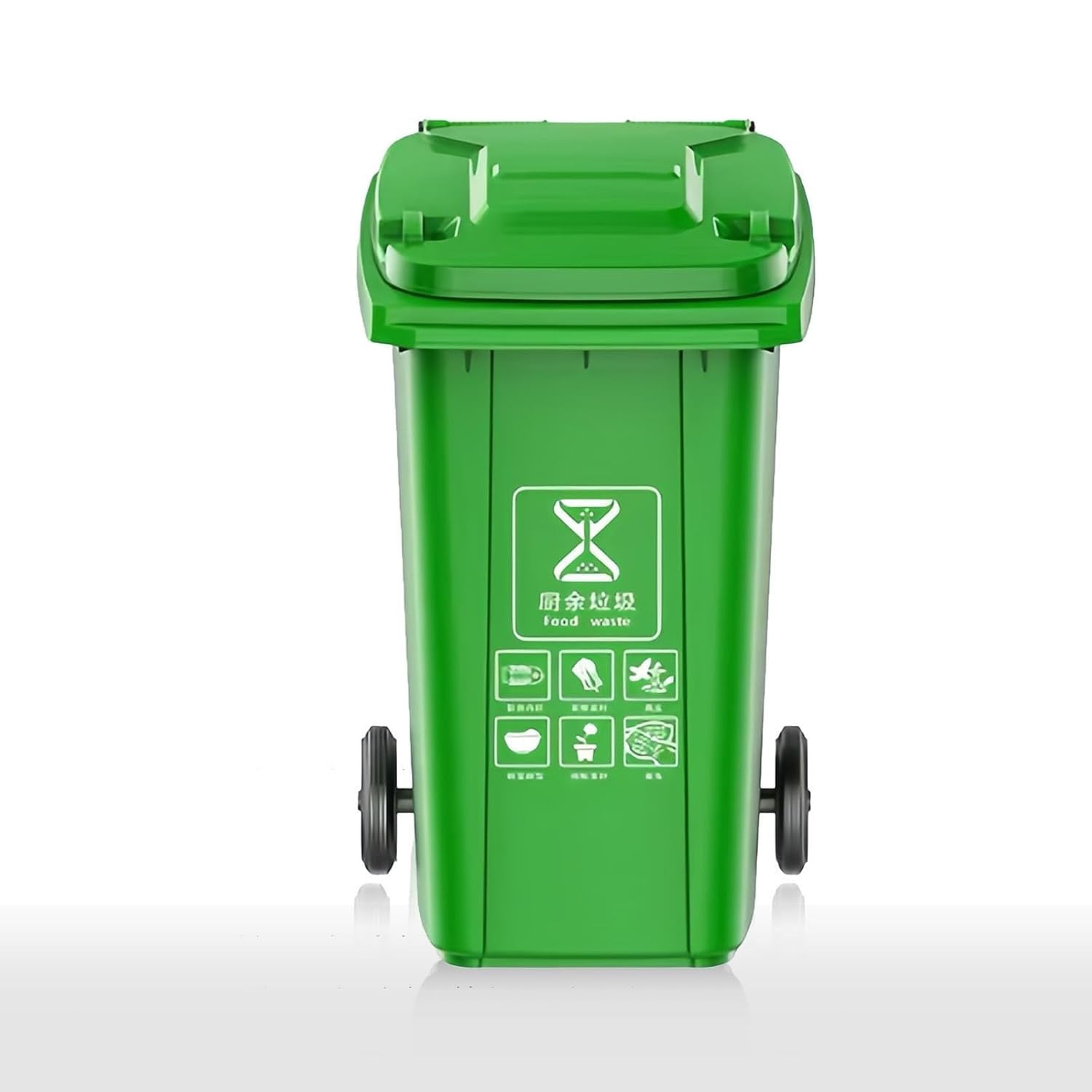 Contenedor de Basura para Exteriores con Ruedas, 120 l, 140 l, Industrial, móvil, Resistente, Grande, con Tapa, Comercial, para Porche, Patio, terraza (Verde, 100 l)