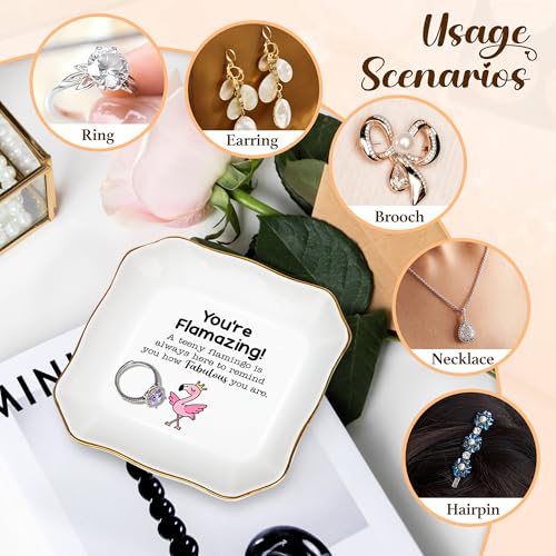 Titanape Valentine's Day Flamingo Jewellery Dish Gift for Her, Ceramic Trinket Tray Unique Inspirational Christmas Birthday Gifts for Friend, Girl, Sister, Wife, You're Flamazing Gifts for Women - Image 3