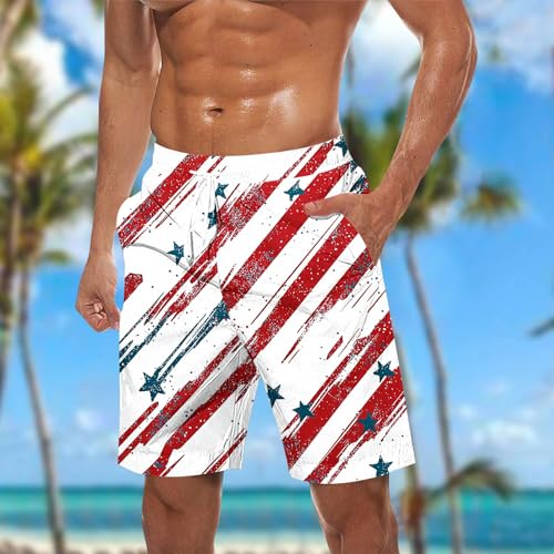 Sinzelimin 4th of July Shorts for Men 2025 Trendy American Flag Short Sweatpant Elastic Waist Beach Pant for Independence Day2
