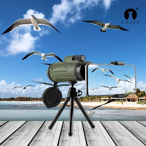 Image of Cezo 12x50 Monocular for Adults Kids,HD Monocular Scope for Gifts Monocular Telescope for Smartphone Watching Birds Hiking,Concert,Travelling- Green