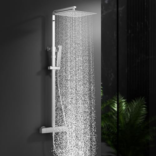 HOMELODY Duscharmatur Komplettset mit Thermostat Chrom - Duschsystem aus Edelstahl mit 30x30CM Kopfbrause - Regendusche Dusche Komplett Eckig Duschset für Modernes Badezimmer