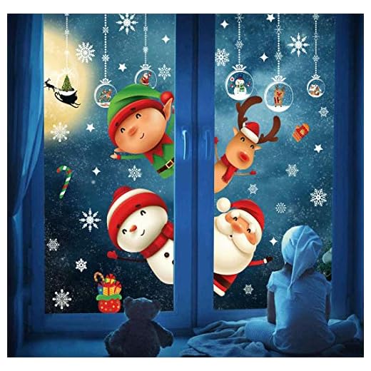 Décoration Noël Sticker Autocollants de Fenêtre Verre Murale Muraux pour Noel Déco Stickers Noel Fenetre Réutilisable Autocollant Fenêtre Noel Decoration