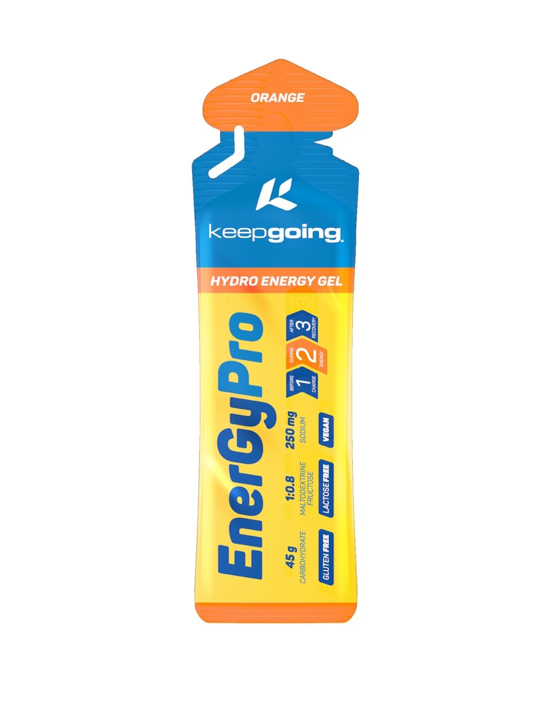 Keepgoing Gel Energético EnergyPro Sabor Naranja 12 uds x 75g | Energy Gel Ciclismo y Running | Ratio 1:0,8 Maltodextrina: Fructosa