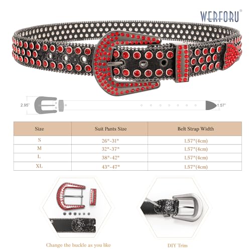 Image of WERFORU Women Men Western Rhinestone Studded Leather Belt Unisex Bling Cowgirl Cowboy Waist Belt for Jeans Pants Dress