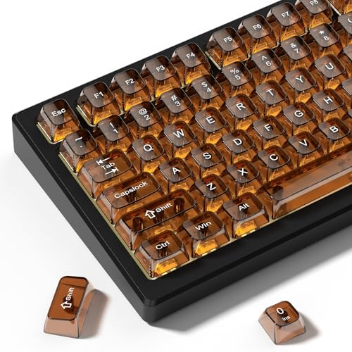 Image of dagaladoo Brown Clear keycaps,Crystal Transparent keycaps 60 75 100 Percent,Ceramic Jelly Key caps Set,Shine Through Key caps,MDA Profile Keyboard Key Cap for Mx Switches Mechanical Keyboard