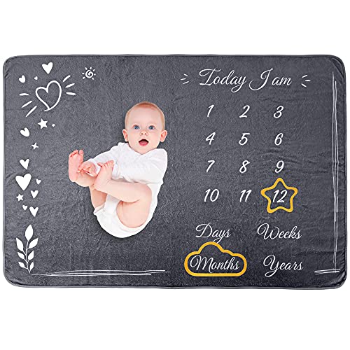 ONE4ONE Safety Grey Baby Monthly Milestone Blanket Boy, Girl.Extra Large Baby Milestone Blanket Baby Gifts, Nursery Decor Baby Shower. Newborn Baby Month Blanket. Baby Growth Chart Blanket