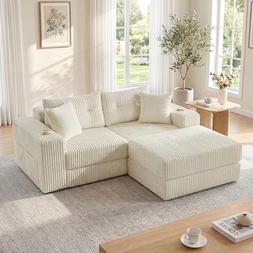 GRAVFORCE Modulares Schlafsofa 204cm L-Form Ecksofa mit Schlaffunktion Boneless Couch mit...