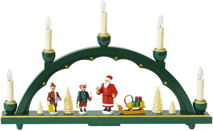 German Candle Arch Santa Claus, Length 48 cm / 19 inch, Natural, electrically Illuminated, Original Erzgebirge by Richard Glaesser Seiffen