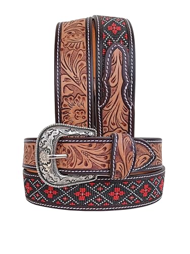 Western Tooled Leather Beaded Belt For Men and Women 30AB012