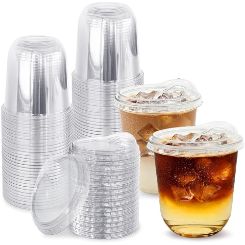 60 Pack Clear Plastic Cups with Strawless Sip Lids 12 oz Disposable PET Crystal Iced Coffee Cups with Lids Round Bottom To Go Cup for Iced Coffee Juice Smoothie Cold Beverage Coffee Shops and Party