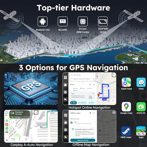 Image of Carpuride W702 Plus for Motorcycle CarPlay & Android Auto & 8 Core Android 14, 1080p Dash Cam, 7-inch Waterproof Touchscreen for Online /Offline Navigation, Bluetooth, Loop Recording, Wired Controller
