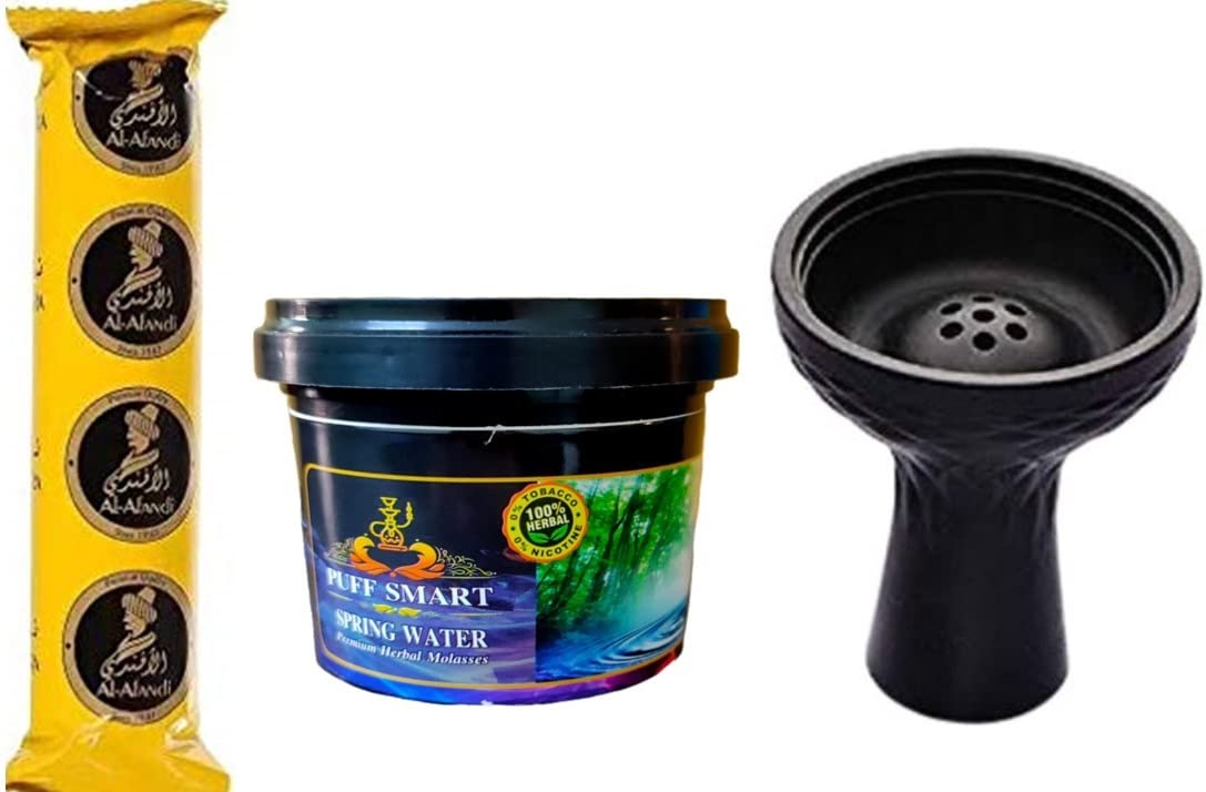 PUFF SMART Premium Herbal Flavor Spring Water 100G And Silicone Chillum With1 Al-Afandi Quick Light Charcoal Combo (100% Nicotine And Tobacco Free)