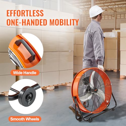 Image of VEVOR 24 inch Industrial Drum Fan, 8700 CFM High Velocity Floor Fan with 3-Speed Control, 360 Tilt & 0-2h Timer for Warehouse, Workshop, Factory, Basement