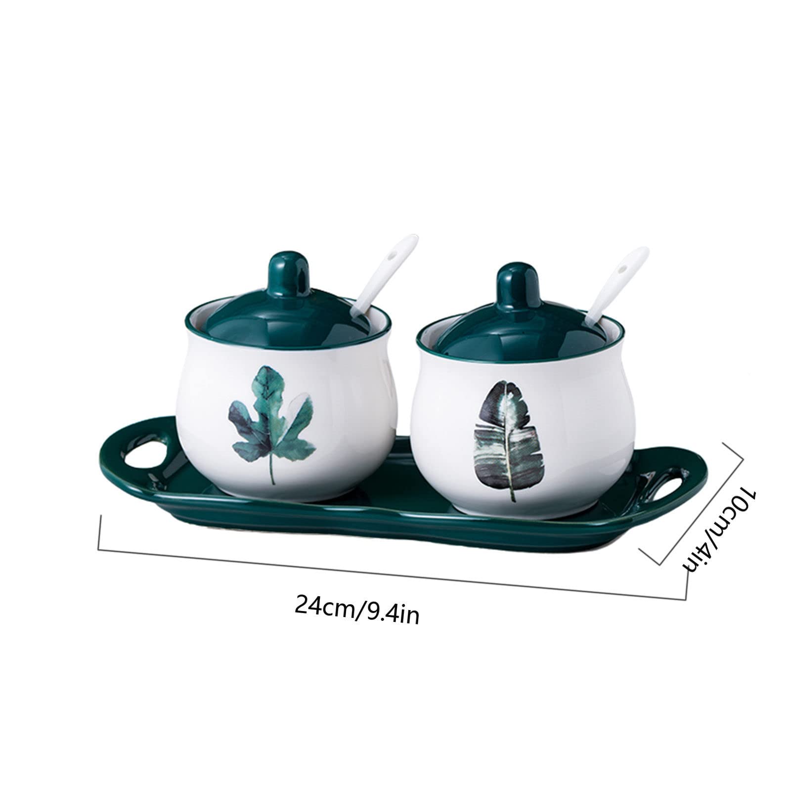 Dispenser per zuccheriera, Zuccheriera nordica con coperchio, barattolo portaoggetti con motivo vegetale verde, barattolo for spezie in porcellana da 200 ml/7 once, saliera, for bar, ristorante, casa-