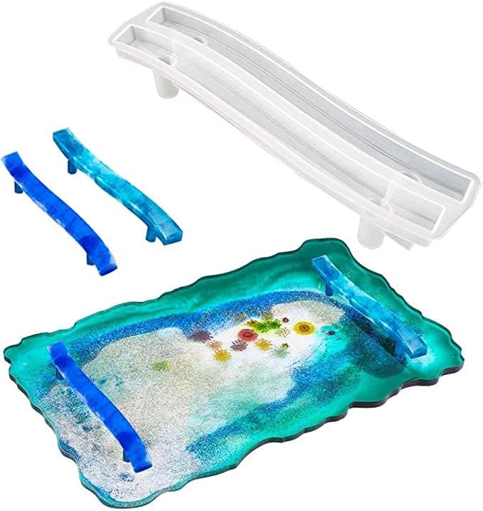 MGS CRAFT VIBES Silicone Large Tray Mold with Handles Resin Mold Set Irregular Coasters Plates Epoxy Resin Casting Mould DIY Handles Practical Resin Craft Supplies Home Decor Ideal Gift (Mold(1 Tray+2 Handles Set)) 1
