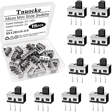 Tnuocke 18PCS 5mm High Knob Vertical Micro Mini Slide Switchs,3 Pin 2 Position 1P2T SPDT Toggle Switches Panel Mount AC 125V 2A SS12D10-G5 Cover