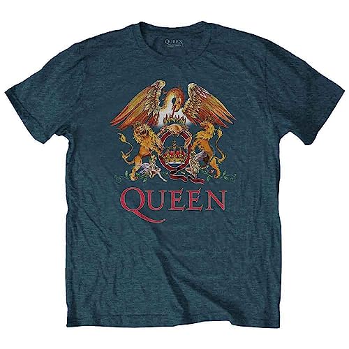 Rock Off officially licensed products Queen T Shirt Classic Crest Band Logo Nouveau Officiel Unisex Denim Bleu Size XL