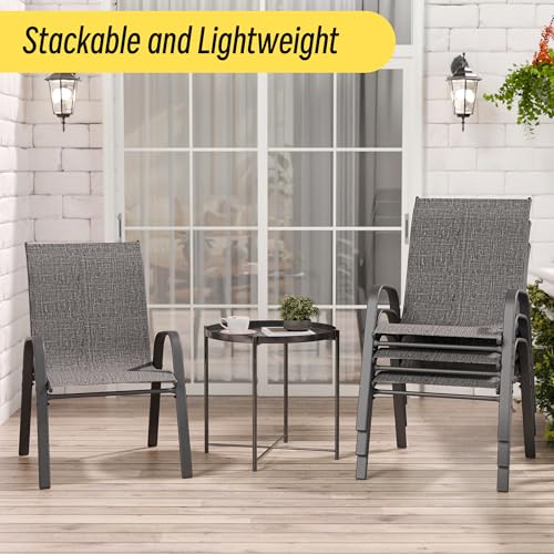 Image of Betterhood Patio Chairs Set of 2, Stackable Outdoor Dining Chairs Set with Breathable Seat Fabric, All-Weather Powder-Coated Metal Frame for Deck, Pool Side and Backyard, 350LBS Capacity (Grey)
