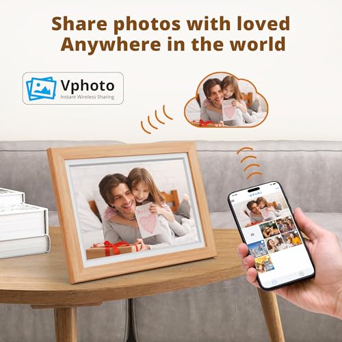 Image of Dragon Touch Digital Picture Frame WiFi 10 inch IPS Touch Screen Digital Photo Frame Display, 32GB Storage, Auto-Rotate, Share Photos via App, Email, Cloud, Classic 10 Brown