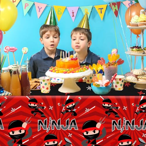 Image of 3pcs Ninja Birthday Tablecloths,Ninja Birthday Party Decoration Karate Theme Table Covers Waterproof Rectangle for Kid Master Birth-Day Party Supplies