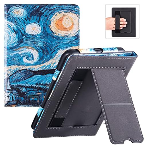 BOZHUORUI Stand Case for Nook Glowlight 3 (2017 Release,Model BNRV520) - Premium PU Leather Book Folio Protective Sleeve Cover with Card Slot and Hand Strap (Starry Sky)