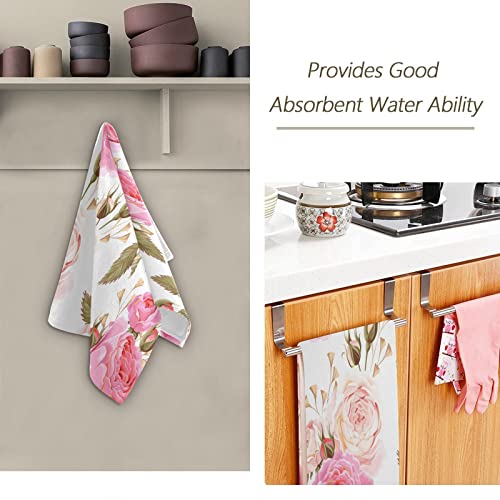 Rose Hand Towels For Bathroom Set Of 2 Rustic Pink Roses Floral Elegant Summer Flowers Luxury Towels 16"X28" Ultra Soft Absorbent Bathroom Hand Towel For Face,Gym,Spa,Hotel,Kitchen Dish Tea Towels #TOP6
