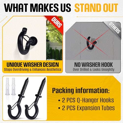 HEAVY-DUTY-250Lbs-6-M10-Q-Hanger-Hook-with-Safety-Buckle-Washer-2Pcs-Black-Windproof-Screw-Hooks-for-Hanging-Plant-with-Expansion-Tubes-Screwdriver-Hanging-Outdoor-String-Light-Christmas-Patio