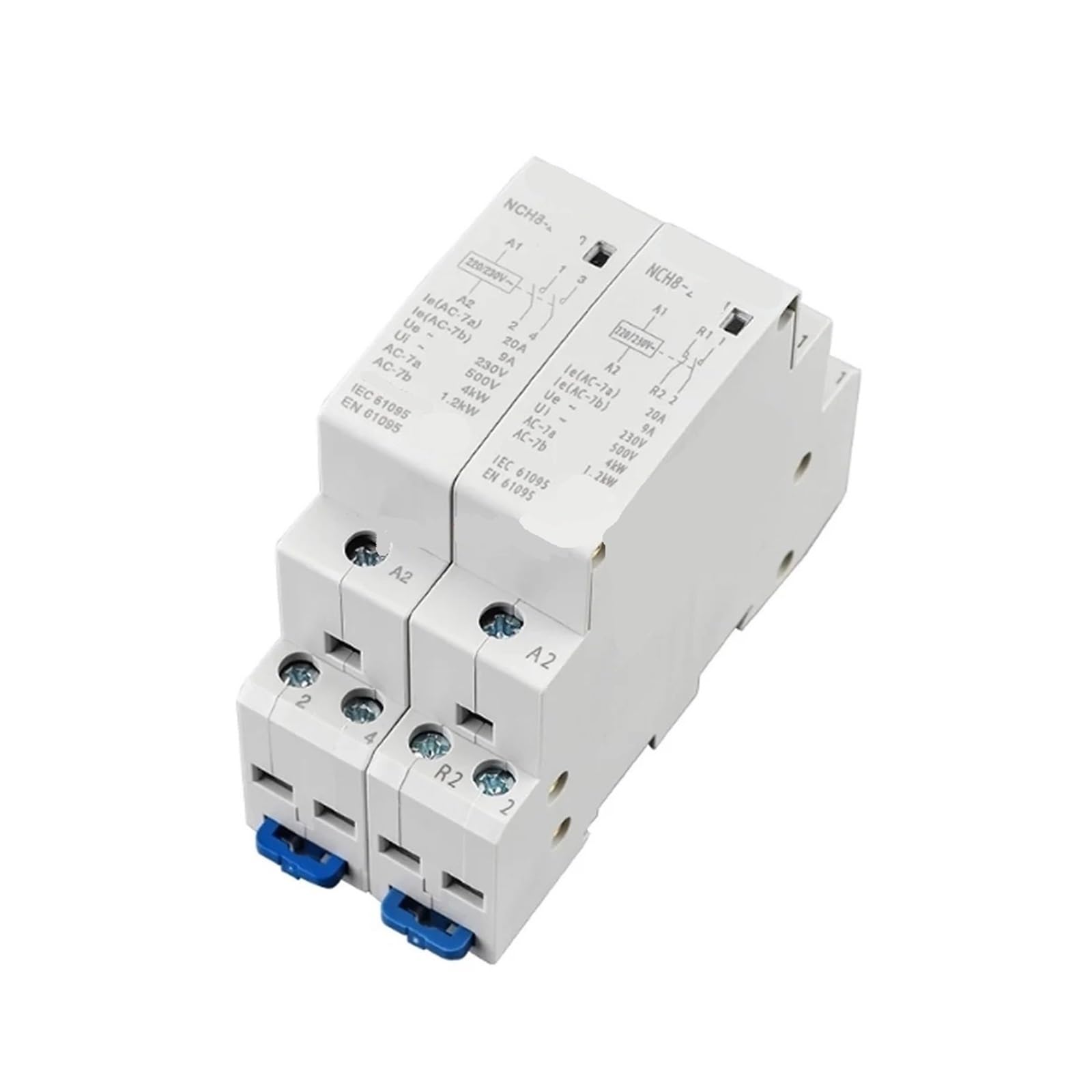 Flglqutsv 4No Nch8 Series Mini Din Rail Contactors, Ac 230V 20A 25A 40A 63A 1No 1Nc 2No 2Nc (,Nch8-20)