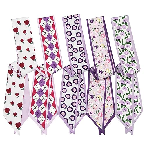 QTMY 5 Pack Purse Scarf for Bags Silk Head Scarf for Hair Handbag Women Scarfs Band Hair Neck Scarves Fashion Gifts,94