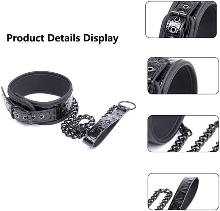 BDSM SM Collar Chocker with Leash, Adjustable Leather Fetish Neck Collar Restraints Harness Belt Strap with Traction Rope, Erotic Sex Toy for Couples Woman Ladies Adult Bondage Sex Flirt Slave Play