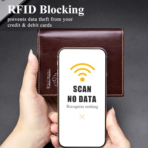 LUKZIJAES Genuine Leather Bifold Wallet for Men Rfid Blocking Large Capacity Vertical Wallets Mens with ID Window 15 Card Solts 2 Cash Pockets (Coffee)3