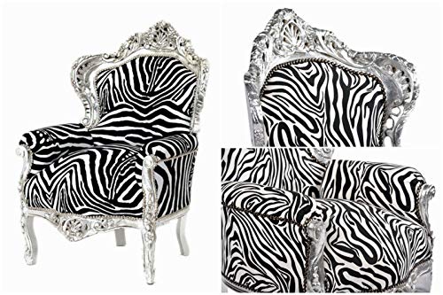 Moreko Poltrona barocco in legno massiccio trono sedia stile antico lounge sedia argento - zebra