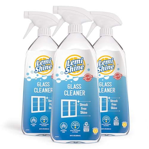 Lemi Shine Glass & Surface Cleaner - Multi-Surface Glass Cleaner Spray with Powerful Citric Acid, Cleans Smudges and Streaks From Windows, Glass, And Mirrors, 28oz - 3 Pack