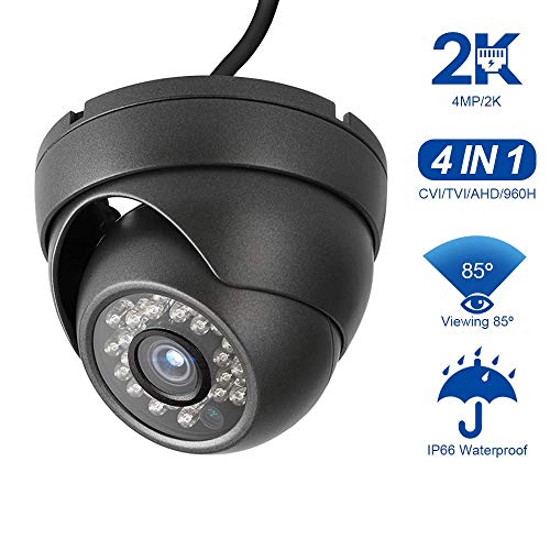 Dericam 4 MP HD 2 K @ 25 fps Outdoor/Indoor Dome Sicherheitskamera, HDCVI/HDTVI/AHD/960H (CVBS) 4-in-1 CCTV Überwachungskamera, IP66 wetterfest, 24 LEDs/24m Nachtsicht, 85° Weitwinkel, PAL-Videoformat