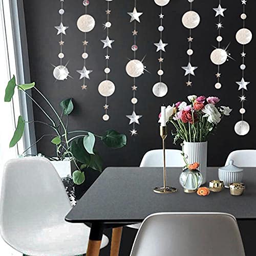 3 Pack Silver Party Decorations Moon Star Garland Ramadan Hanging Stars Circle Streamer Banner Backdrop Background For Wedding Birthday Christmas New Year Eid Graduation Decor #TOP2