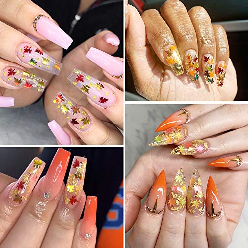 12 Colors Fall Leaf Glitter Nail Sequins - 3D Maple Leaf Holographic Nail Art Flakes Colorful Confetti Glitter Sticker Decals Manicure Nail Art Design Makeup Diy Christmas Decorations #TOP1