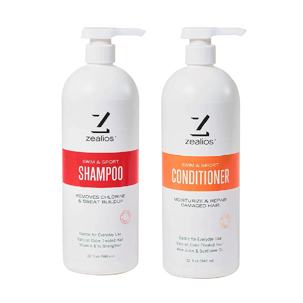 Zealios Sulfate Free Shampoo & Conditioner Moisturizing Renewal Kit - Swim & Sport Formula Safe For Treated Hair & Chlorine Removal 32 fl oz Each