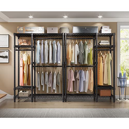 Vipek V2S Garment Rack Heavy Duty Commercial Grade Clothes Rack, 4 Tiers Adjustable Wire Shelving Clothing Racks With 3 Hanging Rods, Freestanding Closet Metal Wardrobe Closet, Max Load 650Lbs, Black #TOP3