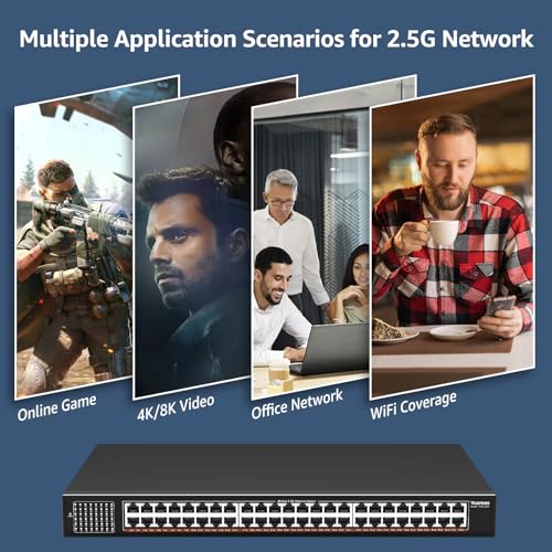 Image of YuanLey 48-Port 2.5G Ethernet Switch Unmanaged, Multi-gigabit Network Switch with 24x2.5Gbps RJ45 Ports, 240Gbps Switching Capacity, Fanless Metal Design, Desktop /Rackmount 2.5G Switch for NAS, PC