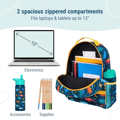 Image of Wildkin Kids Backpack for Boys & Girls, ECO rPET Recycled Lightweight 15 inch Bookbag with Padded Straps - Ideal for Preschool, Kindergarten, School & Travel, Ages 4-6 - Jurassic Dinosaurs