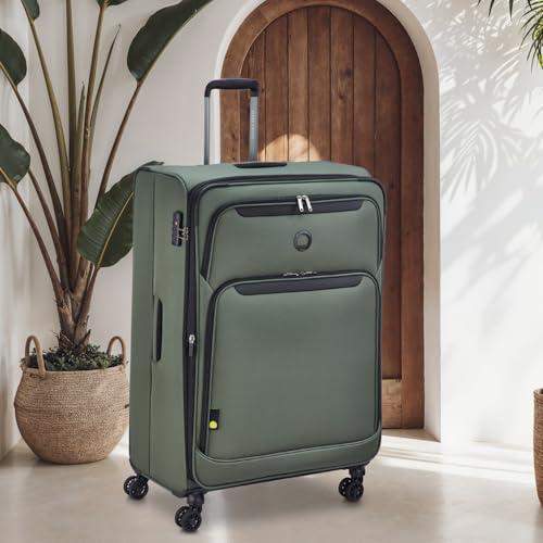 Image of DELSEY Paris Jennifer 82 cms Large Check-in Polyester Soft Sided 8 Wheels and Expandable Spinner Suitcase /Trolley Bag for Travel with TSA Lock- Green