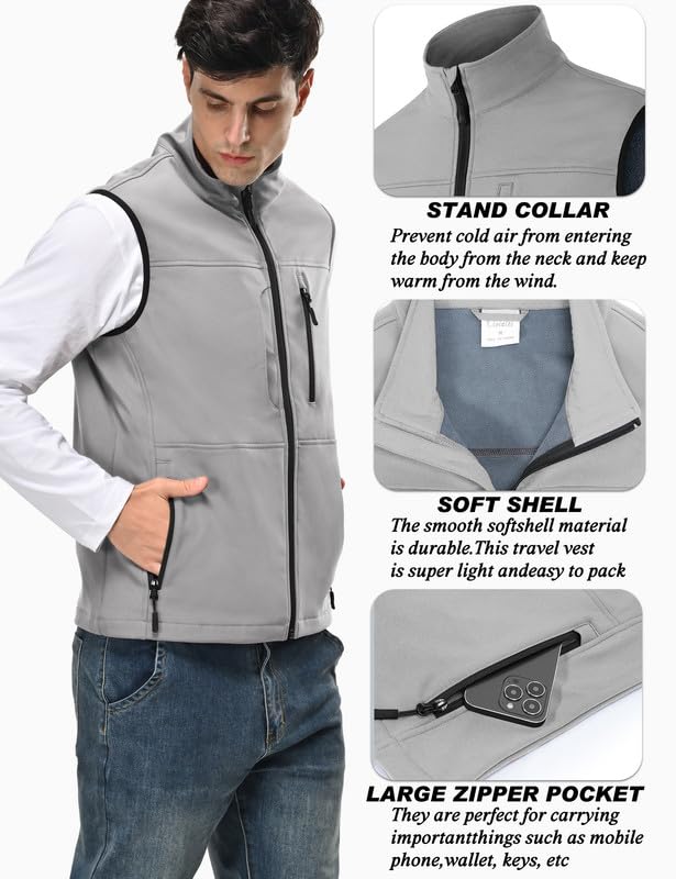 Zzkouine Gilet da Uomo in Softshell Antivento Leggero Vest Cappotto Senza Maniche Antivento e Impermeabile Multitasche, Giacca Calda Con Cerniera Per Viaggi e Attività All'aperto