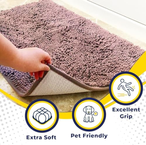 Image of Muddy Mat | Super Water Absorbent Door Mat Indoor, Microfiber Quick Dry Chenille Entryway Rug, Slip Resistant Front Door Mat, Indoor Mats for Entryway, Machine Washable Pet Rug, Blush Pink 20 inch x 48 inch