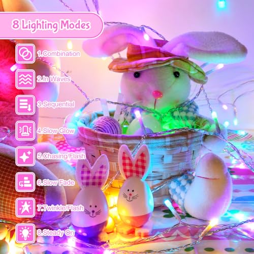 Easter String Lights, Pastel Easter Lights Plug in with Timer 8 Lighting Modes 32ft 100LED Transparent Wire Fairy Lights - Additional View