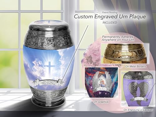 Image of Heavenly Cross Cremation Urn for Ashes Adult Male - Personalized Urn for Ashes for Women Decorative Urns - Beautifully Handcrafted Cross Urn