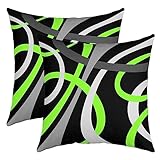  Lot de 2 housses de coussin décoratives douces à rayures géométriques - 45 x 45 cm - Style abstrait - Noir/blanc/gris/vert - Pour canapé, chaise