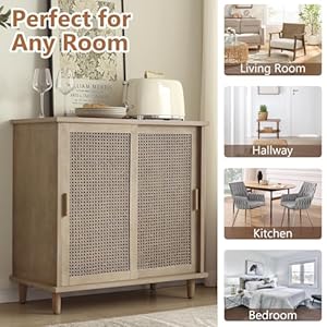 Buffet cabinet sideboard accent cabinet slide 2 doors natural kitchen buffet storage cabinet storage cabinet with slide 2 doors and shelf for hallway kitchen entryway bedroom living room  urban country home decor