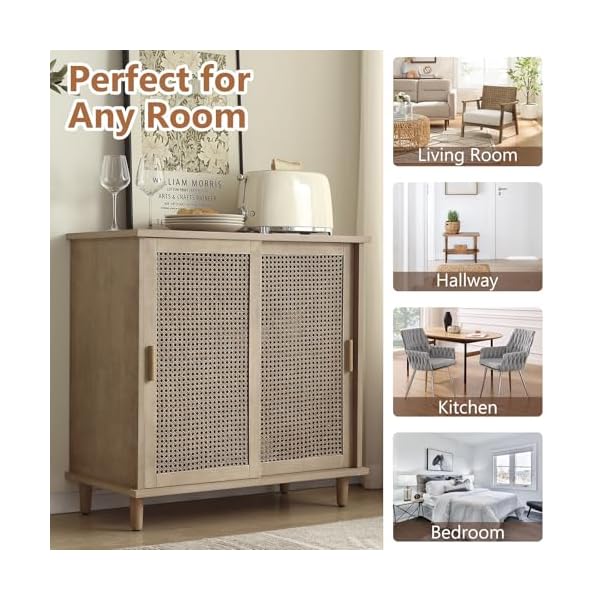 Buffet cabinet sideboard accent cabinet slide 2 doors natural kitchen buffet storage cabinet storage cabinet with slide 2 doors and shelf for hallway kitchen entryway bedroom living room  urban country home decor